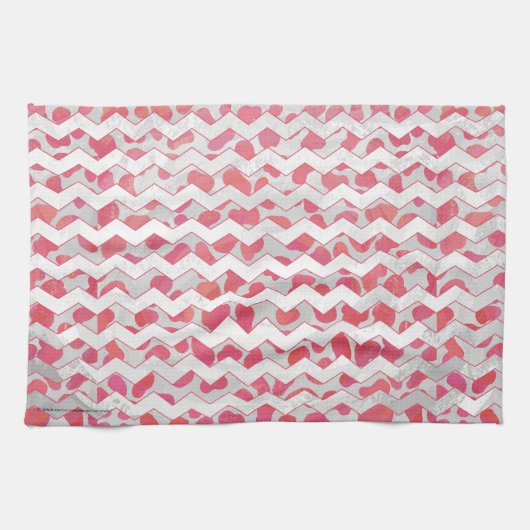 ChevronDalmatian Pink en White Theedoek (Horizontaal)