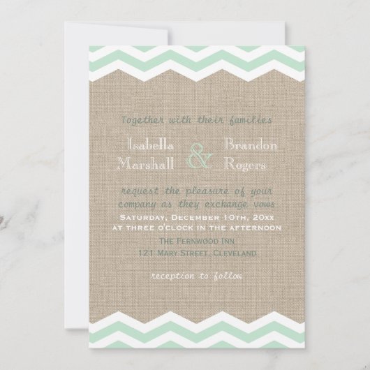 Chevrons à la menthe sur Faire-part de mariage Bur (Devant)
