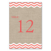 Chevrons de corail sur Burlap Numéro de table (Dos)
