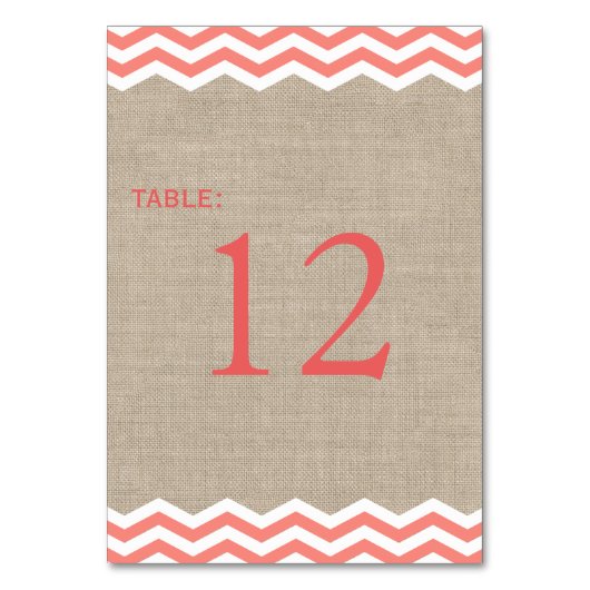 Chevrons de corail sur Burlap Numéro de table (Dos)