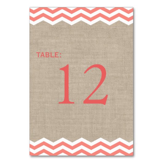 Chevrons de corail sur Burlap Numéro de table (Par défaut)