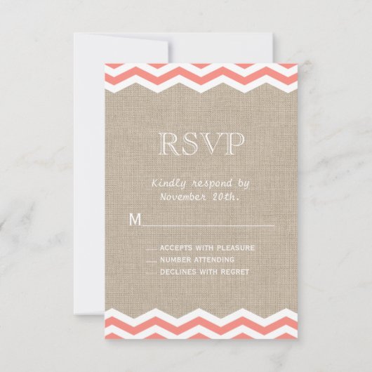 Chevrons de corail sur Burlap RSVP (Dos)
