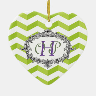 Chevrons en ovale frame met monogram personalisere keramisch ornament