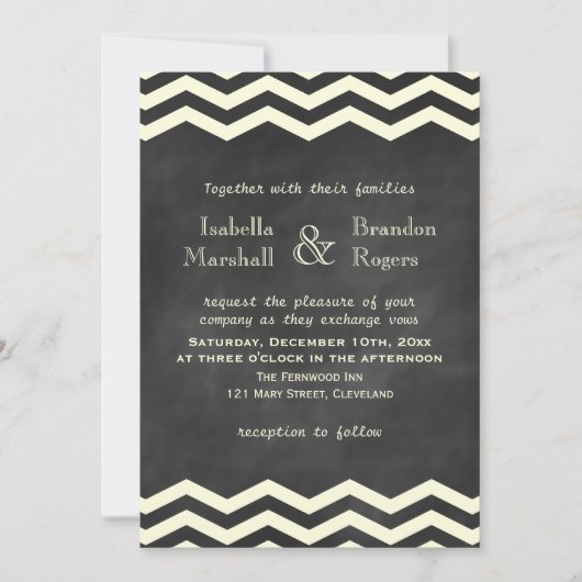 Chevrons jaunes sur Faire-part de mariage de table (Devant)