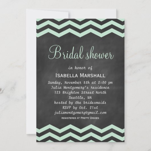 Chevrons on Chalkboard Fête de l'mariée Invitation (Devant)