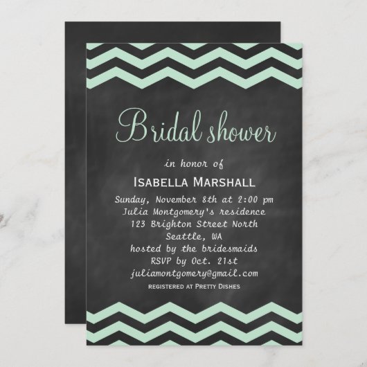 Chevrons on Chalkboard Fête de l'mariée Invitation (Devant / Derrière)
