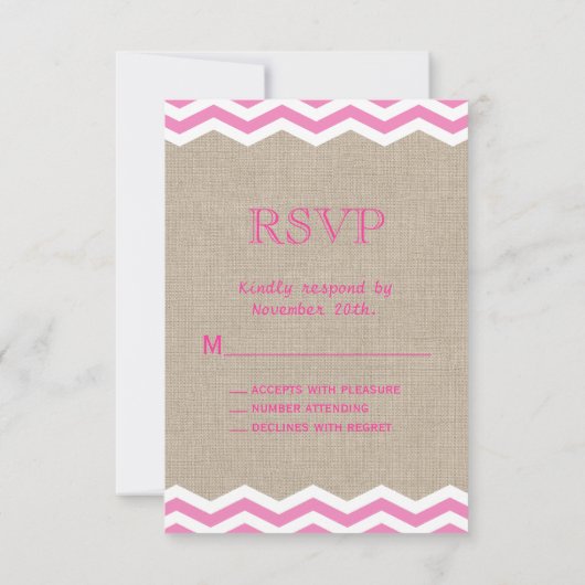 Chevrons roses sur Burlap RSVP (Dos)
