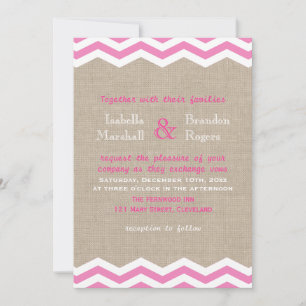 Chevrons roses sur Faire-part de mariage Burlap