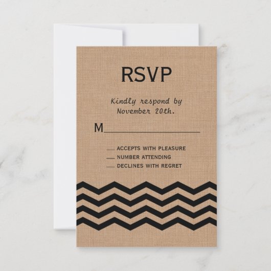 Chevrons très noirs sur Burlap RSVP (Dos)