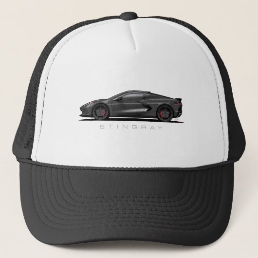Chevy Corvette C8 Black Illustration Trucker Pet (Voorkant)
