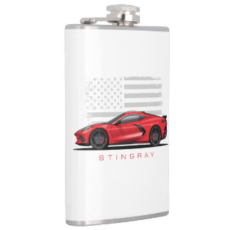 Chevy Corvette C8 Zwarte Illustratie Heupfles