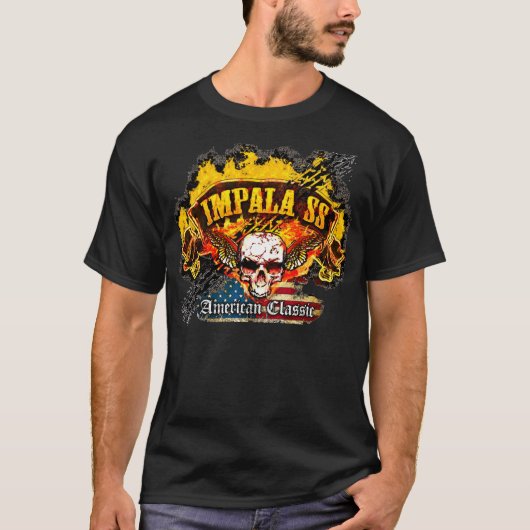 Chevy Impala SS - Burnout Banner Skull -n-vlag T-shirt (Voorkant)