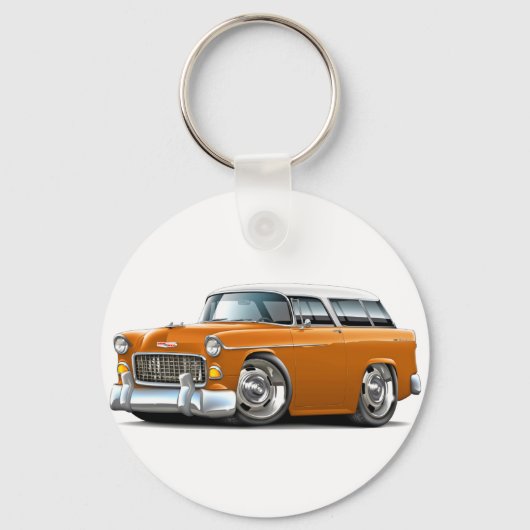 Chevy Nomad Oranje-White auto 1955 Sleutelhanger (Voorkant)