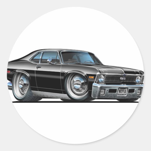 Chevy Nova Black Car Ronde Sticker (Voorkant)