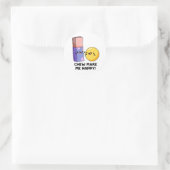 Chew maakt me blij met Funny Snoep Pun Ronde Sticker (Tas)