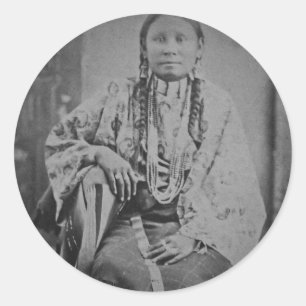 Cheyenne Indian Woman Stereoview Card Ronde Sticker