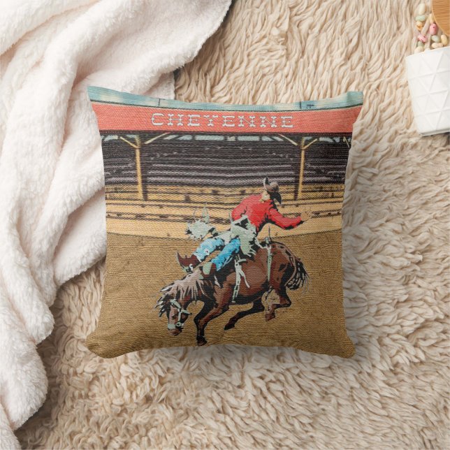 Cheyenne Rodeo Cowboy Bareback Bronc Rider Coussin (Couverture)