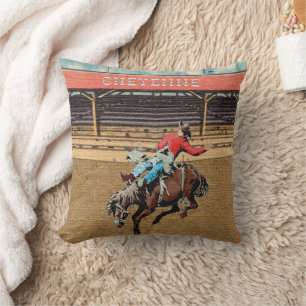 Cheyenne Rodeo Cowboy Bareback Bronc Rider Pillow Kussen