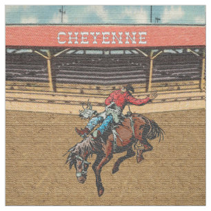 Cheyenne Rodeo Cowboy Bareback Bronc Riding Fabric Stof