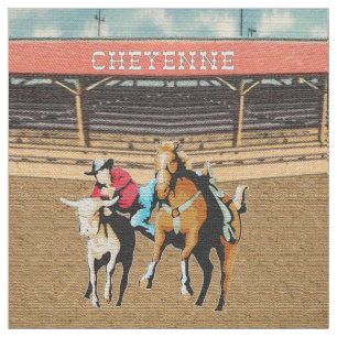 Cheyenne Rodeo Cowboy Steer Wrestling Fabric Stof