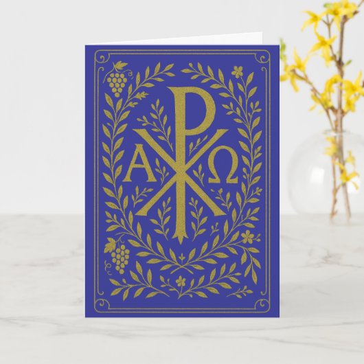 Chi Rho Alpha Omega Gold symbool op blauw Kaart (Gele Bloem)