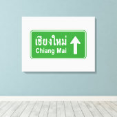 Chiang Mai Ahead ⚠ Thai Highway Traffic Sign ⚠ Canvas Afdruk (Insitu (Houten vloer))