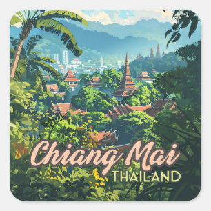 Chiang Mai Thailand Azië Tempels Bergen Vintage Vierkante Sticker