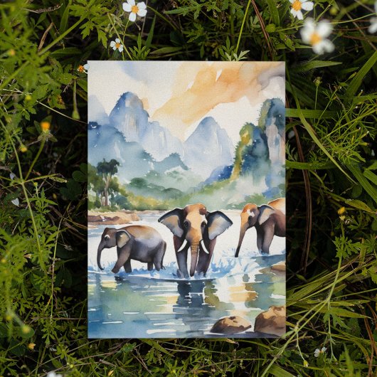 Chiang Mai Thailand Olifanten Waterverf Briefkaart