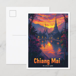 Chiang Mai Thailand Vintage Travel Illustratie Briefkaart