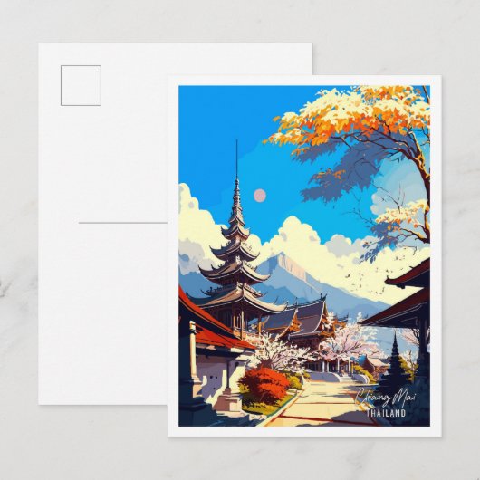 Chiang May Thailand Vintage Travel Illustratie Briefkaart (Voorkant / Achterkant)