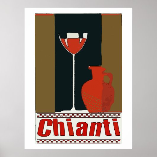 Chianti-wijn en rode fles poster (Voorkant)