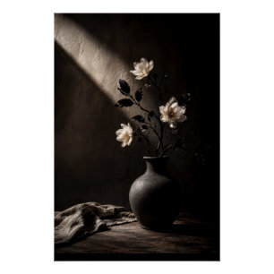 Chiaroscuro Witte Bloemen Sfeervolle Stilleven Pos Perfect Poster