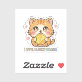 Chibi Anime Cat Holding Gold Coin Cute Sticker