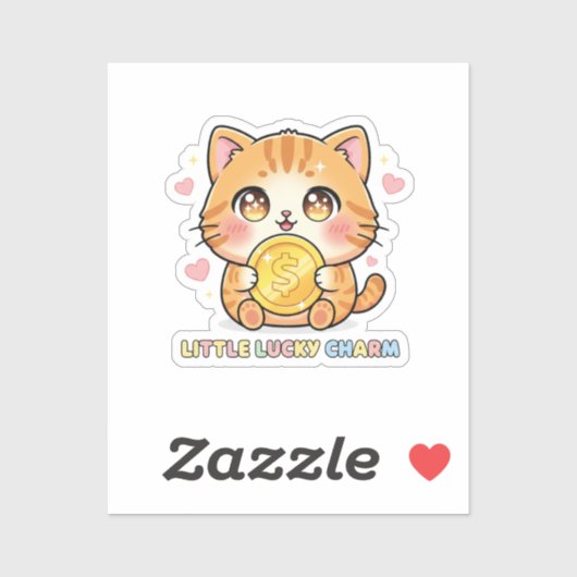 Chibi Anime Cat Holding Gold Coin Cute Sticker (Vel)