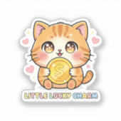 Chibi Anime Cat Holding Gold Coin Cute Sticker (Voorkant)