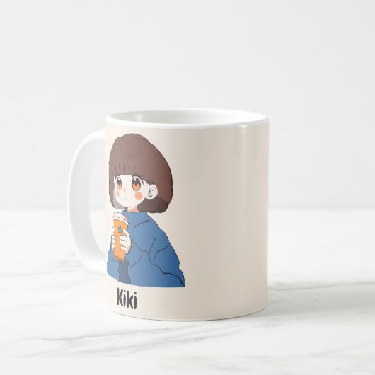 Chibi anime fille boire du café Mug (Devant gauche)