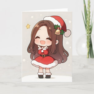 Chibi Anime Girl Kerstman Feestdagen Kaart