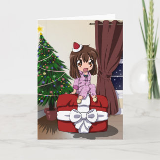 Chibi Anime Kerstmis - blanco Feestdagen Kaart