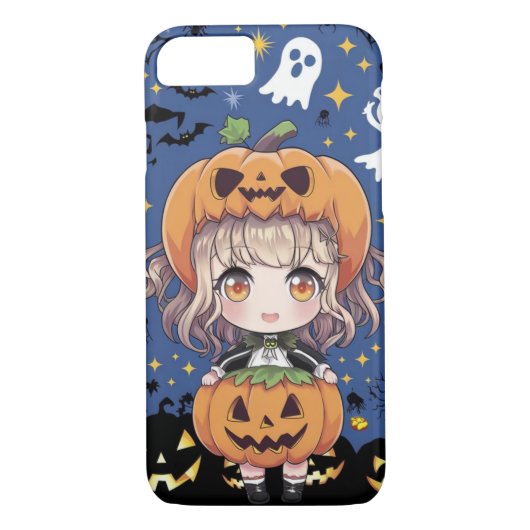 Chibi anime meisje in pompoen kostuum Case-Mate iPhone case (Achterkant)