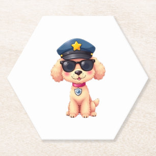 Chibi Anime Politie Poedel Hond Kartonnen Onderzetters