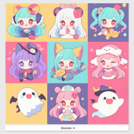 Chibi Anime Pop Art Custom-Cut Vinyl Stickers (Vel)