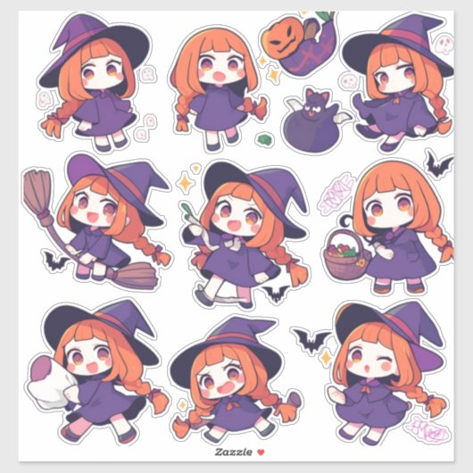 Chibi Anime Purple Witple Stickers Vinyl Coupé Sur (Feuille)