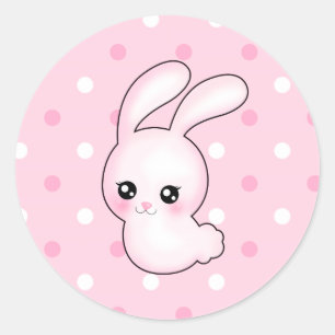 Chibi Anime Roze Paashaas Konijn Ronde Sticker