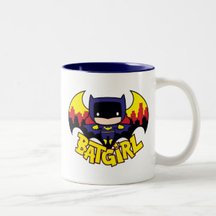 Chibi Batgirl met Gotham Skyline en Logo Tweekleurige Koffiemok