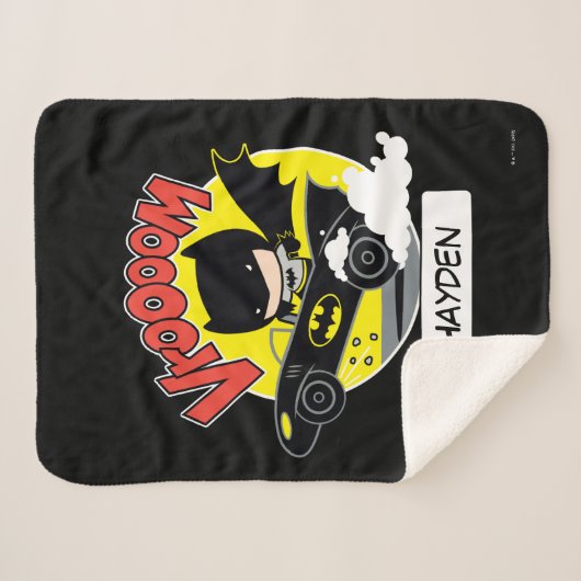 Chibi Batman in Batmobile Sherpa Deken (Voorkant (horizontaal))