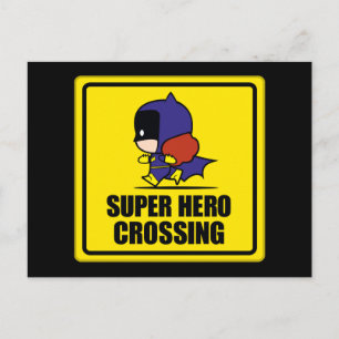 Chibi Batoman Super Hero Crossing Sign Briefkaart