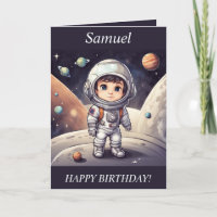Chibi Boy Astronaut Buitenruimte Verjaardag Kaart