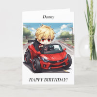 Chibi Boy raceauto Verjaardag Kaart