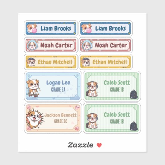 Chibi Bulldog Nom personnalisé Étiquettes (Feuille)