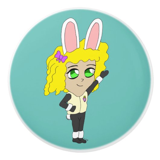 chibi bunnygirl keramische knop (Voorkant)